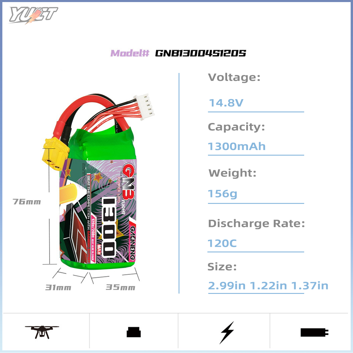 YUCT GNB 6S LiPo Battery 22.2V - Drone Battery 4S recension och pris