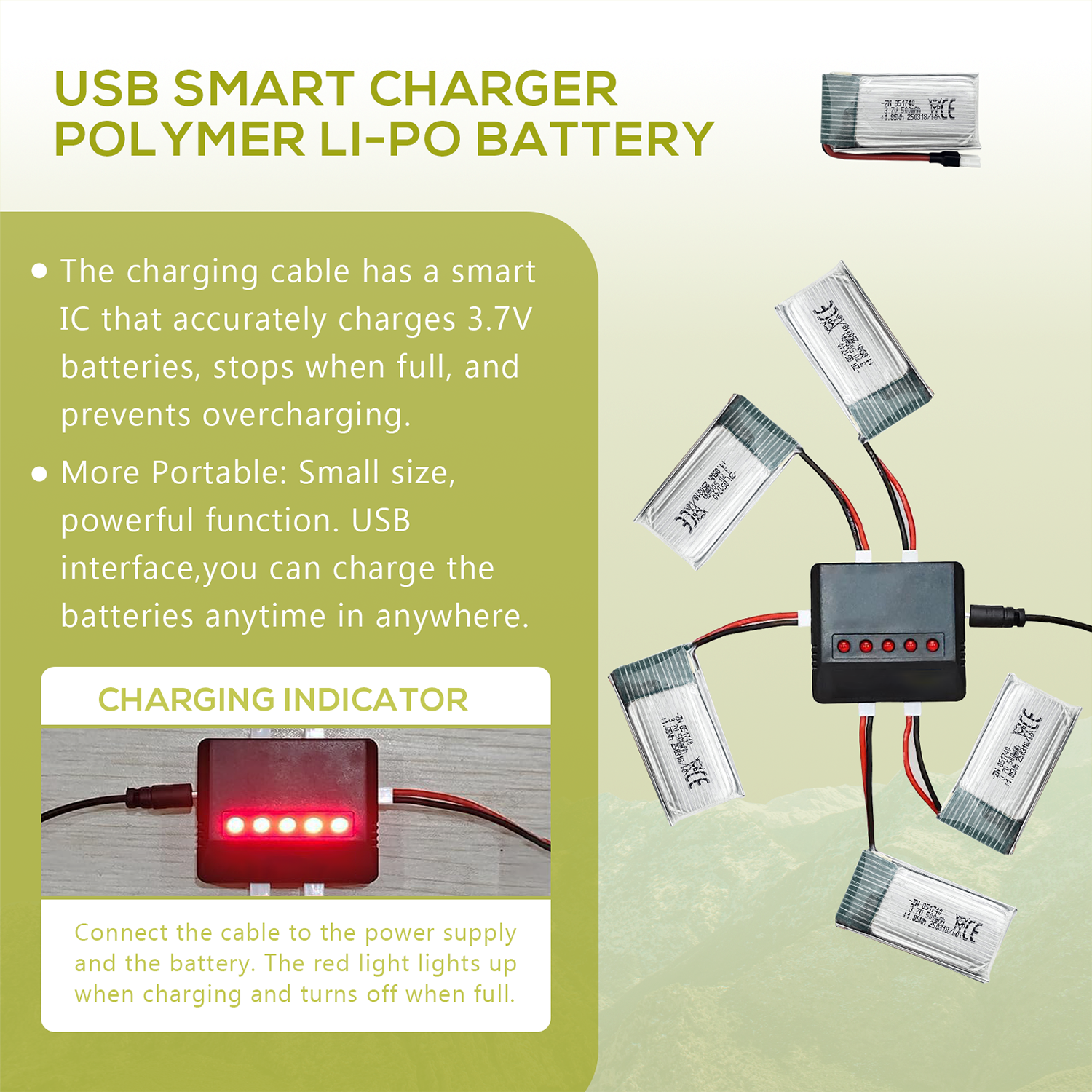 5Pcs 3.7V 500mAh LiPo Batterie - Drone Battery Balance Charger recension och pris
